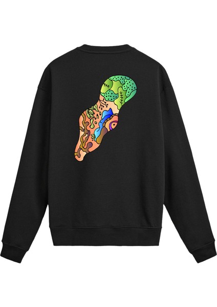 Sırt Baskılı Renkli Doğa Formları Tasarımlı Sweatshirt