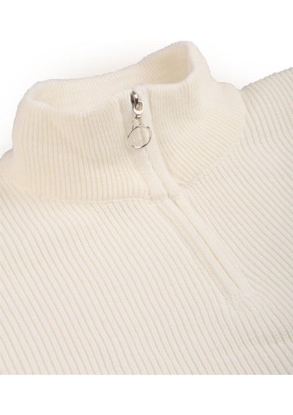 Erkek Ekru Yarım Fermuarlı Oversize Kesim Triko Kazak – %100 Pamuk, Yumuşak Dokulu Örgü Kazak 2608511 fırsatları