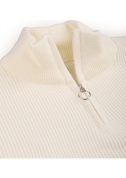 Erkek Ekru Yarım Fermuarlı Oversize Kesim Triko Kazak – %100 Pamuk, Yumuşak Dokulu Örgü Kazak 2608511 indirimleri