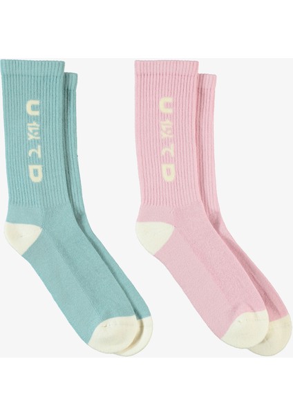 Unıted4 Crew Kadın Pembe/mavi 2'li Çorap