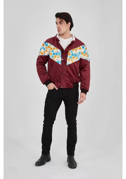 Erkek Içi Astarlı Içten Yaka Kısmı Peluşlu Beyaz Şeritli Vintage Ceket - Mürdüm modelleri