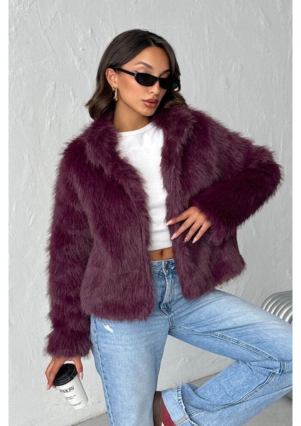 Mürdüm Kadın Suni Kürk Mont Modern Premium Luxury Trend Tasarım Ceket