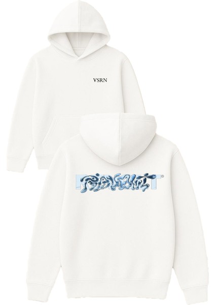 Mavi Revolt Tasarım Baskılı Oversize Beyaz Kapüşonlu Sweatshirt