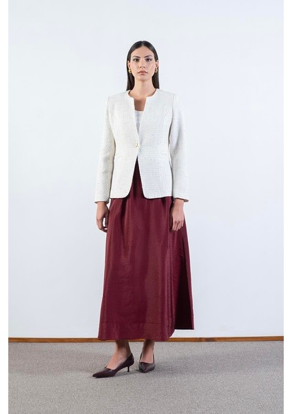 Entwisle Yakasız Tek Düğme Flota Cep Ceket Krem