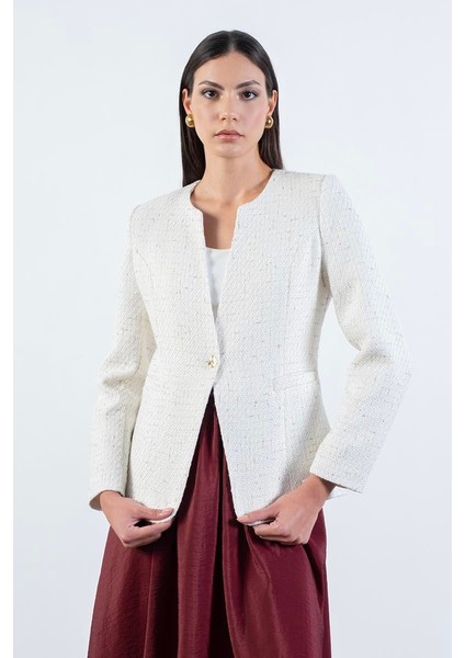 Entwisle Yakasız Tek Düğme Flota Cep Ceket Krem fırsatları