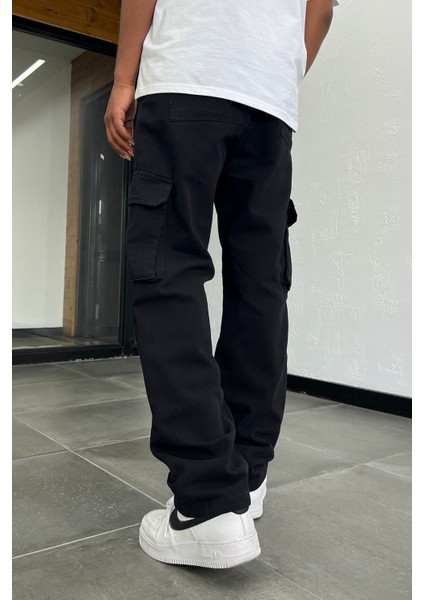 Erkek Siyah Baggy Kargo Pantolon Pamuklu Kumaş indirimleri