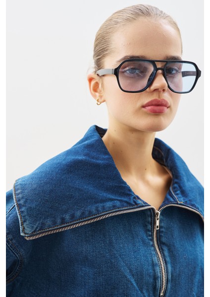 Geniş Yakalı Denim Bluz Koyu Mavi indirimleri