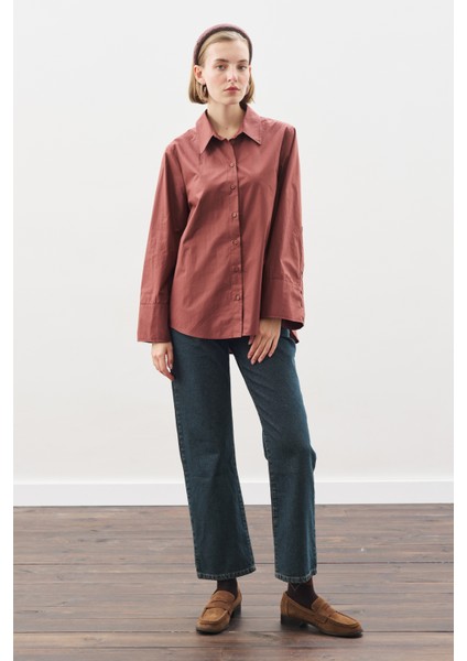 Geniş Manşetli Klasik Gömlek Tarçın Kabuğu