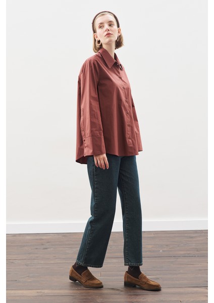 Geniş Manşetli Klasik Gömlek Tarçın Kabuğu fırsatları