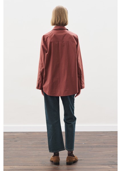 Geniş Manşetli Klasik Gömlek Tarçın Kabuğu