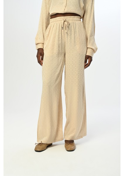 Kadın Beli Lastikli Bol Paça Desenli Pantolon