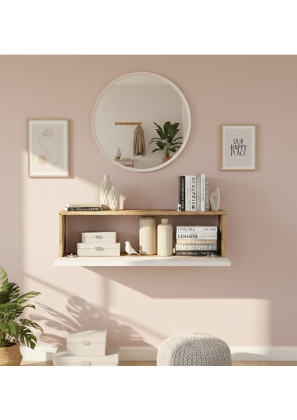 Lia Aynalı Dresuar Kapaklı Hol Antre Duvara MONTE100CM Çam - Beyaz modelleri