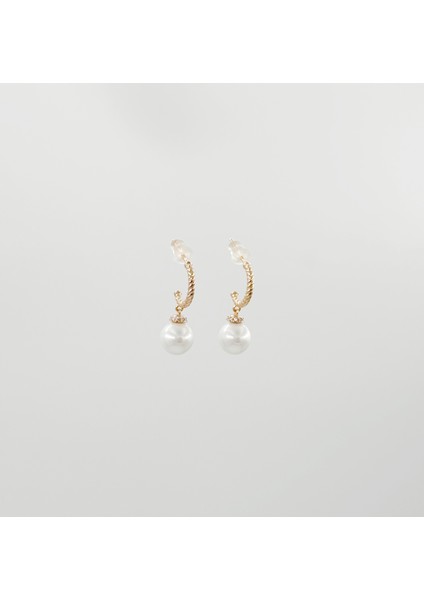 18K Rose Gold Plated Pearly Rope Hoop Küpe