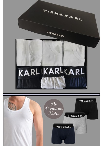 Erkek 3 Pamuklu Likralı Siyah Gri Lacivert Boxer 3 Atlet Takım