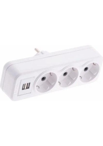 De-Pa 3'lü Topraklı Fiş-Priz Uzun Tip 2 Usb'li Beyaz