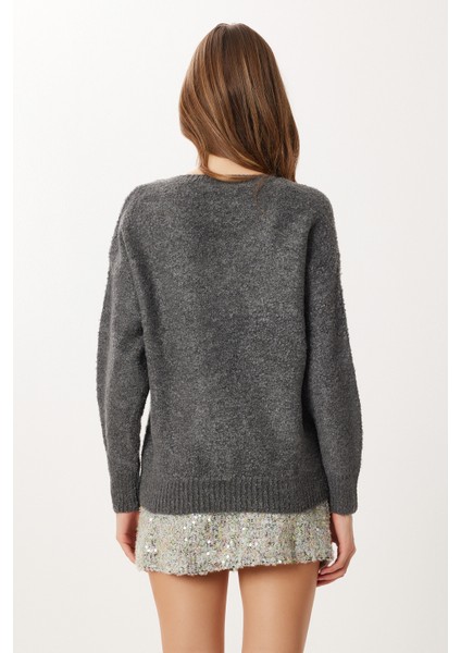 V Yaka Yumuşak Dokulu Triko Kazak LCI0038 Antrasit fırsatları