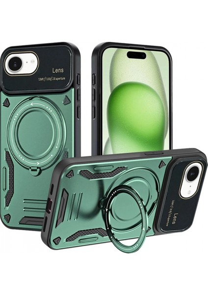 iPhone 16E Kılıf Joy Lens Standlı Kapak - Koyu Yeşil