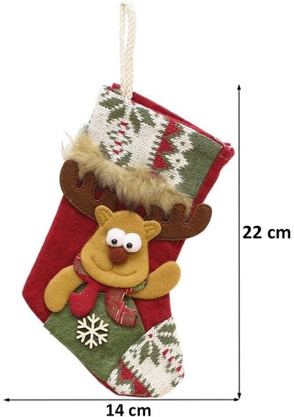 Yılbaşı Çorabı Geyik Figürlü Desenli Şömine Dekoru Hediyelik Çorap 22 cm modelleri