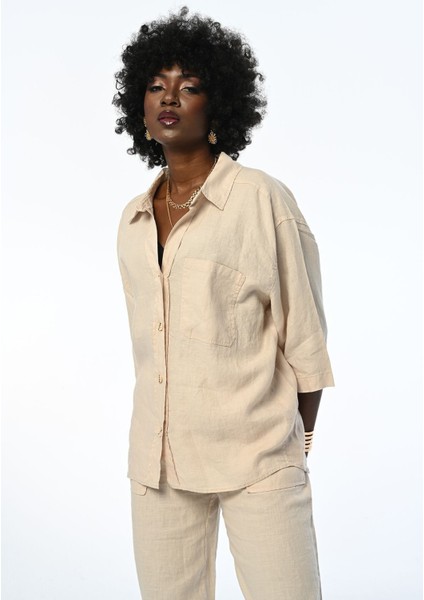 Kadın Tek Cepli Rahat Kalıp Gömlek