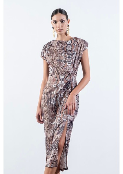 Ormano Degaje Yaka Kolsuz Belde Düğüm Yırtmaçlı Elbise Kahve fiyatları