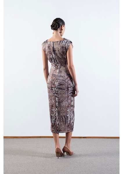 Ormano Degaje Yaka Kolsuz Belde Düğüm Yırtmaçlı Elbise Kahve modelleri