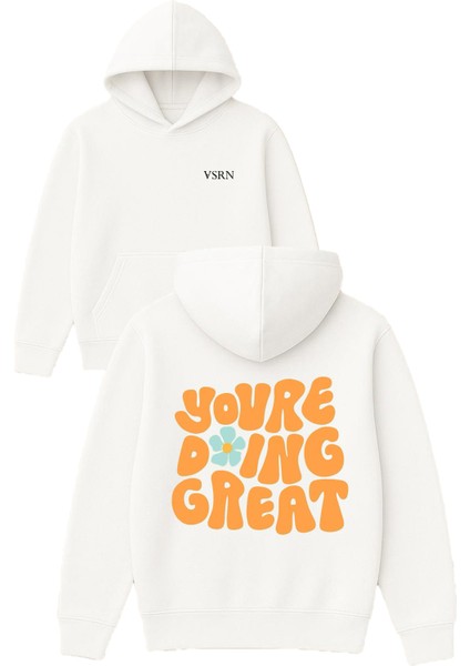 Youre Doıng Tasarım Baskılı Oversize Beyaz Kapüşonlu Sweatshirt
