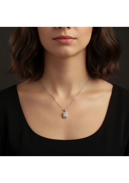 925 Ayar Gümüş Baget Taşlı Tektaş tasarım Kolye modelleri