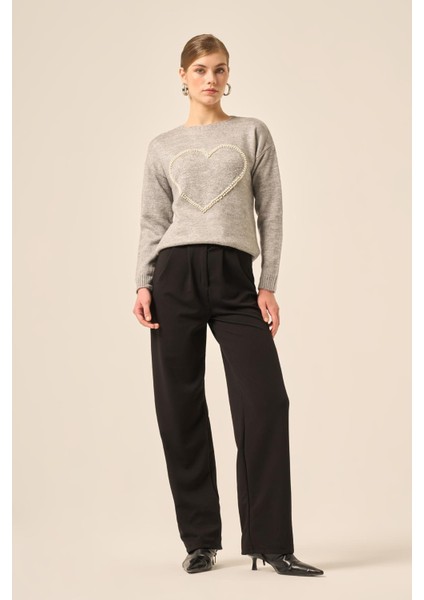 Kadın Kalp Detay Şardon Kazak Gri 25214 indirimleri