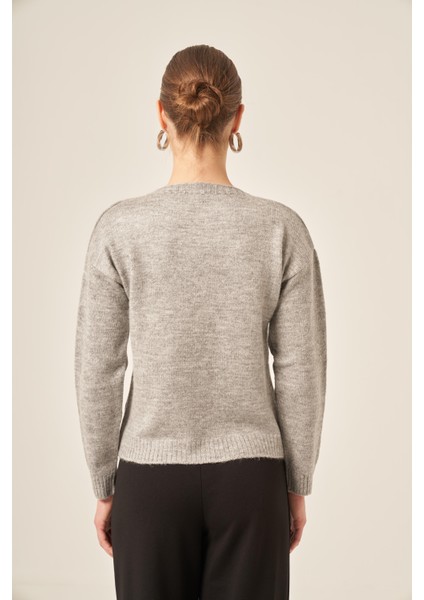 Kadın Kalp Detay Şardon Kazak Gri 25214