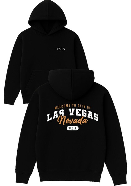 Las Vegas Welcome To Cıty Of Tasarım Baskılı Oversize Siyah Kapüşonlu Sweatshirt