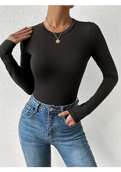 Kadın Uzun Kollu Bisiklet Yaka Süprem Bluz