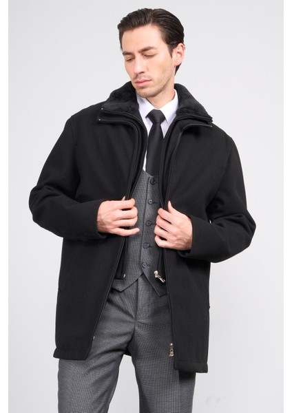 Kagı K26 2512 Siyah Erkek Yaka Kurklu Kase Kaban