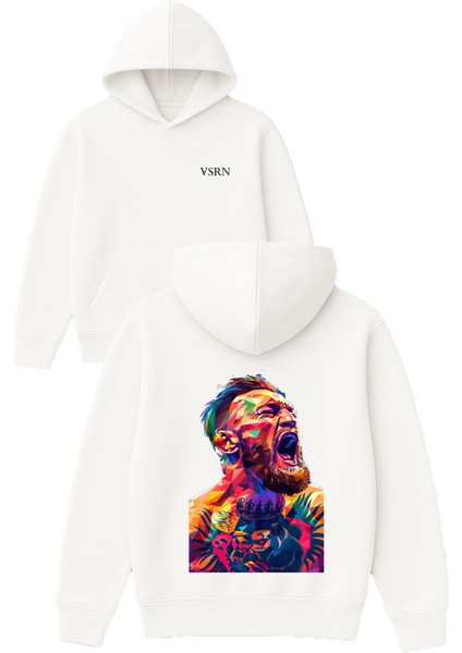 Mcgregor Champıon Tasarım Baskılı Oversize Beyaz Kapüşonlu Sweatshirt