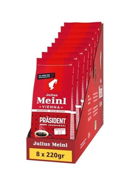 Julius Meinl President Blend Öğütülmüş Filtre Kahve, 220 Gram x 8 Adet