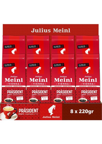 Julius Meinl President Blend Öğütülmüş Filtre Kahve, 220 Gram x 8 Adet fiyatları