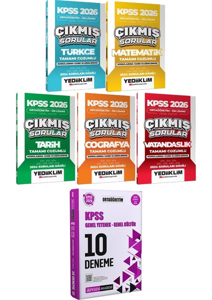 Ortaöğretim Ön Lisans Türkçe Matematik Tarih Coğ. Vat. Çıkmış - 2026 Kpss Ortaöğretim Çözümlü 10 Deneme