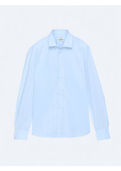 Koyu Mavi Regular Fit Dokuma Klasik Pamuk Karışımlı Gömlek