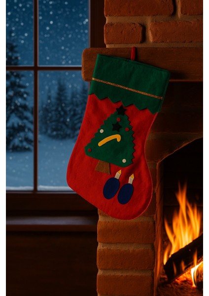 Keçeden Yılbaşı Çorabı Şömine Süsü Dekoratif Noel Hediyelik El Yapımı Ürün