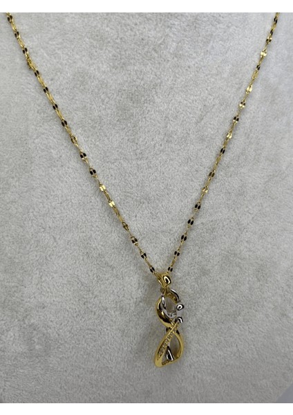 Açılır Kapanır Beyaz Sedef Yansımalı Taşlı Gold Kolye