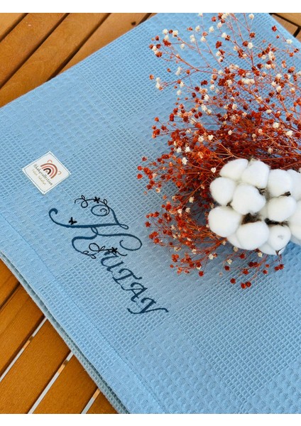 Ftbabycollection Çift Taraflı Kişiye Özel Isim Nakışlı Waffle Pike & Müslin Bebek BATTANIYESI 90X100 CM fırsatları