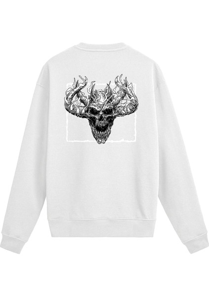 Sırt Baskılı Death Metal Boynuzlu Kurukafa Sweatshirt