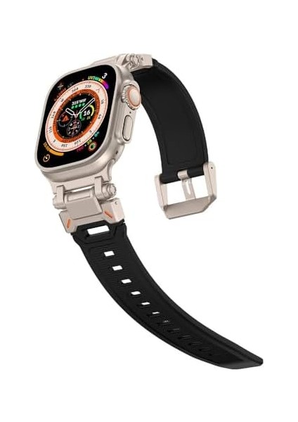 Ile Uyumlu Ultra 49MM KRD-101 Titanyum Metal Başlıklı Silikon Kordon Siyah-Titanyum fiyatları