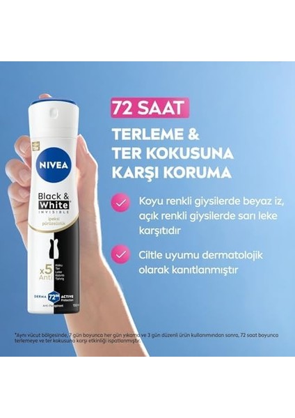 Nıvea Kadın Sprey Deodorant Black & White Invisible Ipeksi Pürüzsüzlük, Ter ve Ter Kokusuna Karşı 72 Saat Anti-Perspirant Koruma 150 ml modelleri
