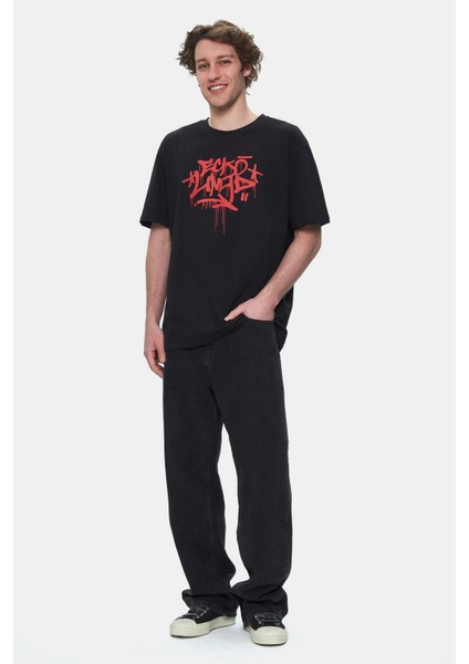Arjen Siyah Bisiklet Yaka Baskılı Oversize Erkek Tshirt fiyatları