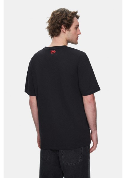 Arjen Siyah Bisiklet Yaka Baskılı Oversize Erkek Tshirt fırsatları