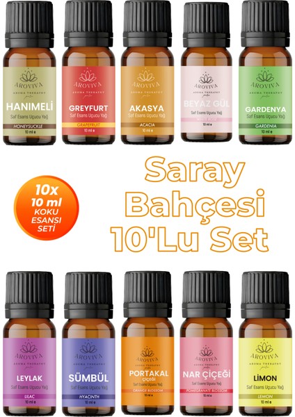 Saray Bahçesi Esansiyel Uçucu Koku Yağı Buhurdanlık Yağı Difüzör Esansı 10'lu Set 10X10ML