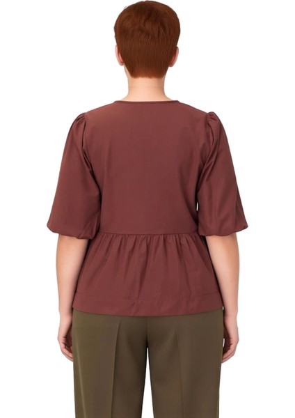 Kadın Moda Şık Büyük Beden Uzun Bisiklet Yaka Regular Kalıp Dokuma Kadın Fiyonklu Bluz modelleri