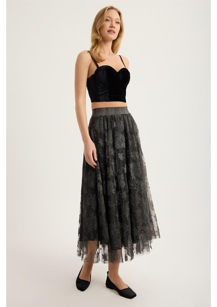 Çiçek Kabartma Tül Etek modelleri