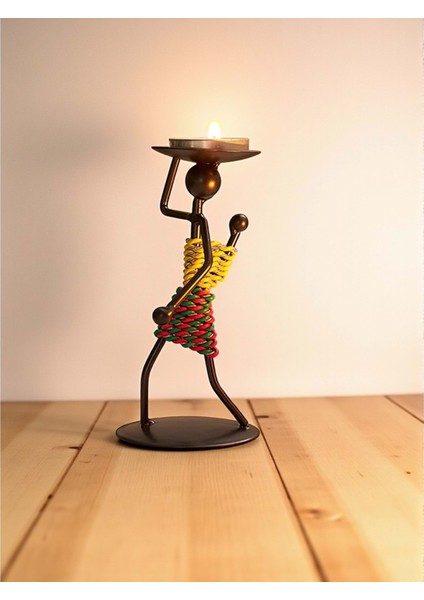 Retro Afrika Temalı Demir Mumluk / Şamdan Tutucu - Masaüstü Dekor (Yükseklik 13 Cm) fiyatları