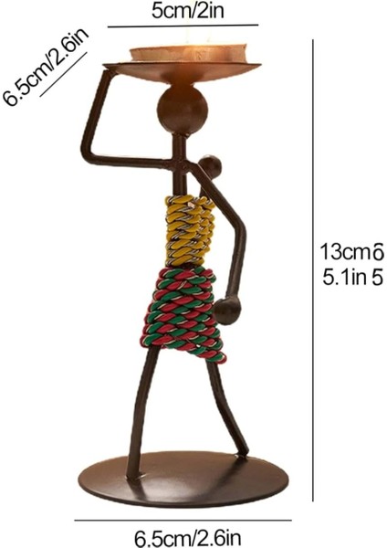 Retro Afrika Temalı Demir Mumluk / Şamdan Tutucu - Masaüstü Dekor (Yükseklik 13 Cm) fırsatları